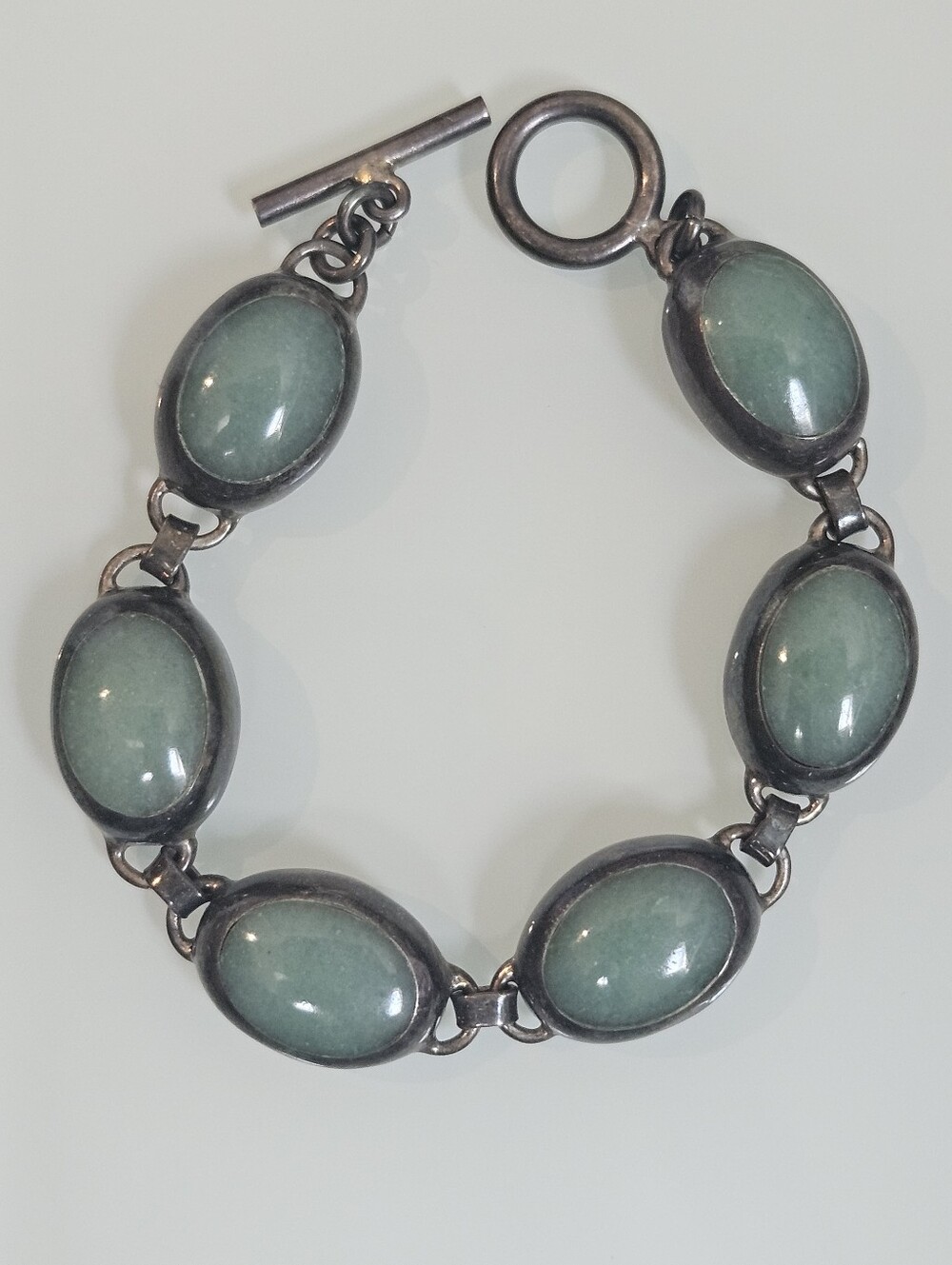 Vintage Taxco Mexico 925 Adventurine Cabochon Toggle Bracelet Sterling Silver